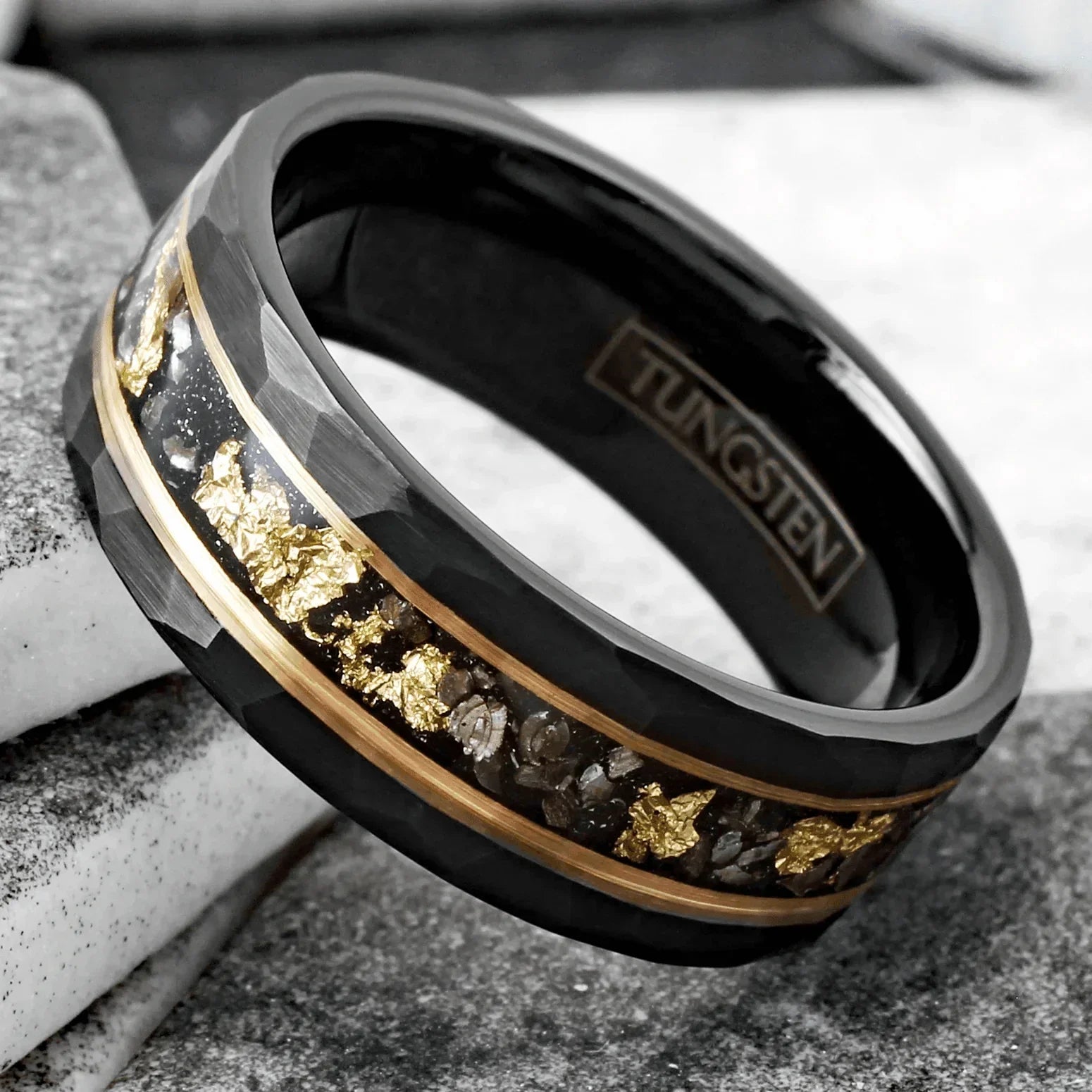 Men's Wedding Band Rings - Black Meteorite with Gold Flakes - Wedding Rings for Men and Women - Jewelry Store by Erik Rayo