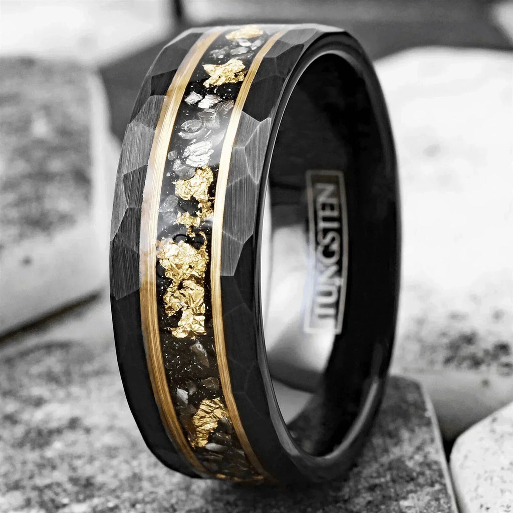 Men's Wedding Band Rings - Black Meteorite with 24k Gold Flakes - Wedding Rings for Men and Women - Jewelry Store by Erik Rayo