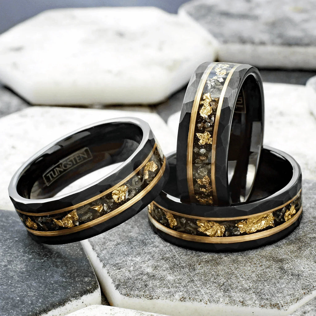 Men's Wedding Band Rings - Black Meteorite with 24k Gold Flakes - Wedding Rings for Men and Women - Jewelry Store by Erik Rayo