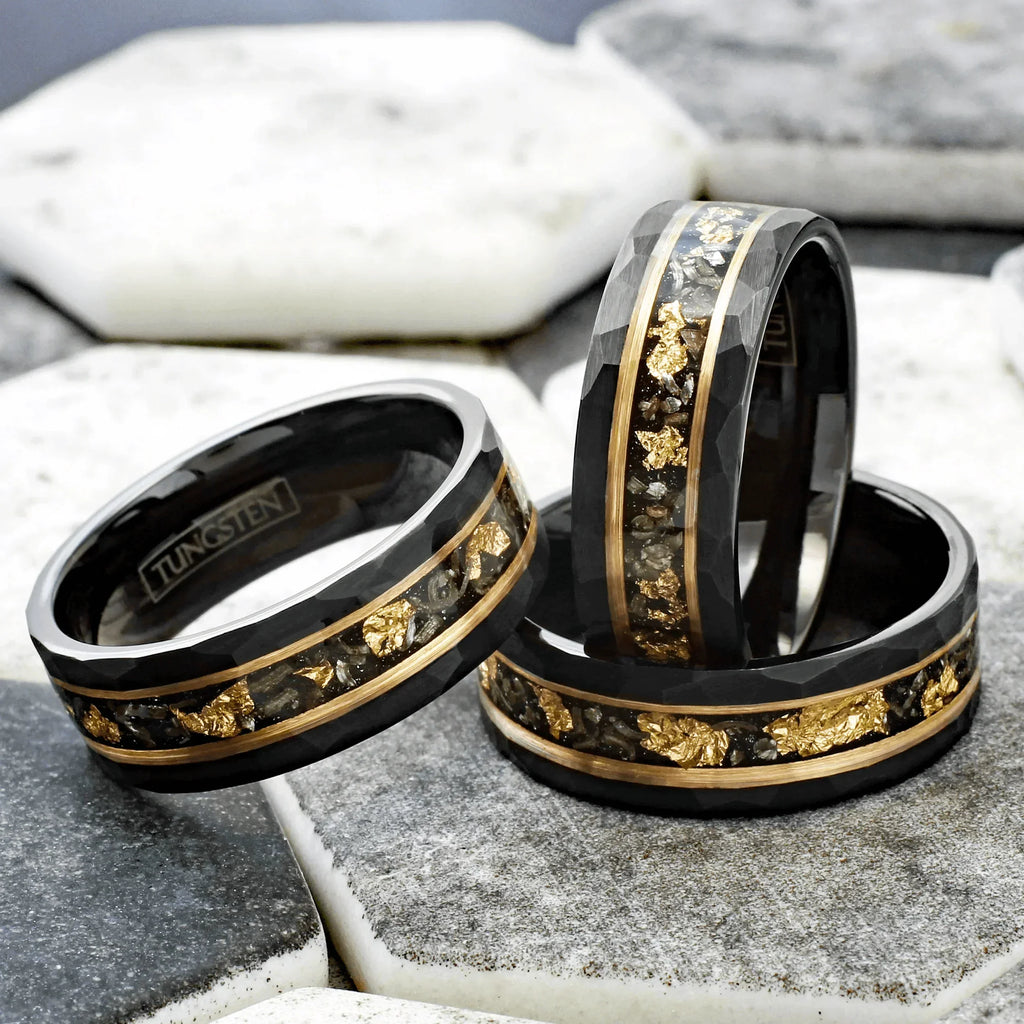 Men's Wedding Band Rings - Black Meteorite with Gold Flakes - Wedding Rings for Men and Women - Jewelry Store by Erik Rayo