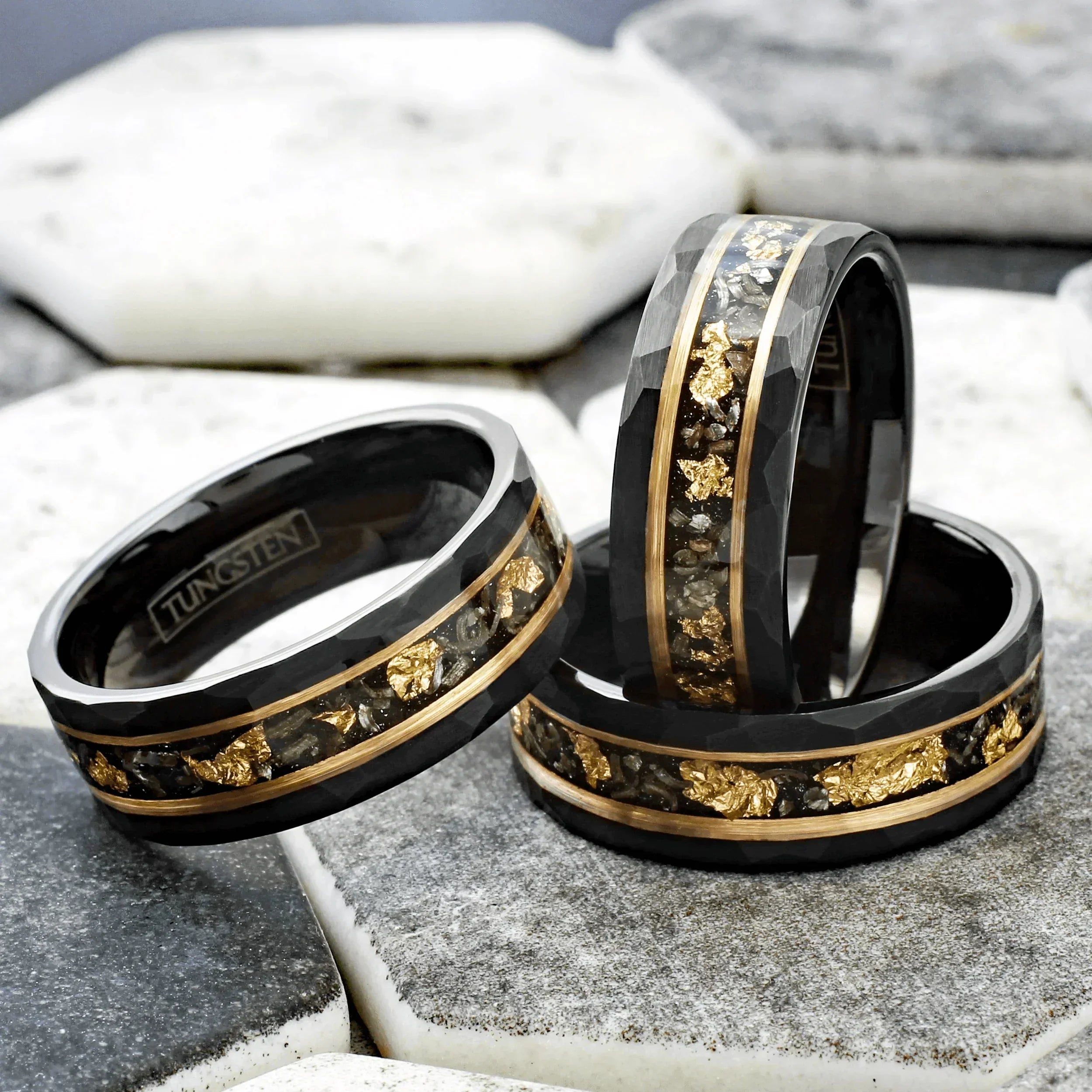 Men's Wedding Band Rings - Black Meteorite with Gold Flakes - Wedding Rings for Men and Women - Jewelry Store by Erik Rayo