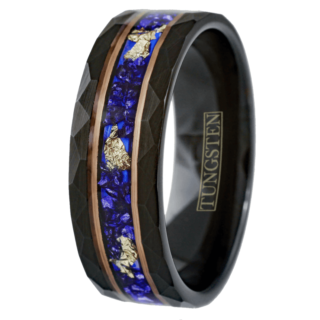 Men's Wedding Band Rings | Blue Sapphire & 24K Gold Foil Leaf | Wedding Rings for Men & Women