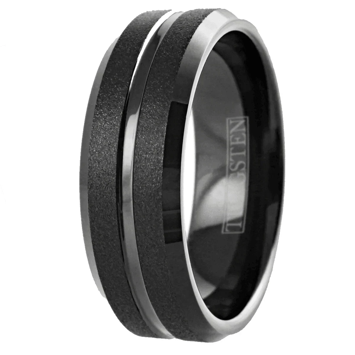 Men's Wedding Band Rings - Black Sand Blast Finish with Center Groove - Wedding Rings for Men and Women - Jewelry Store by Erik Rayo