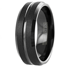 Load image into Gallery viewer, Men&#39;s Wedding Band Rings - Black Sand Blast Finish with Center Groove - Wedding Rings for Men and Women
