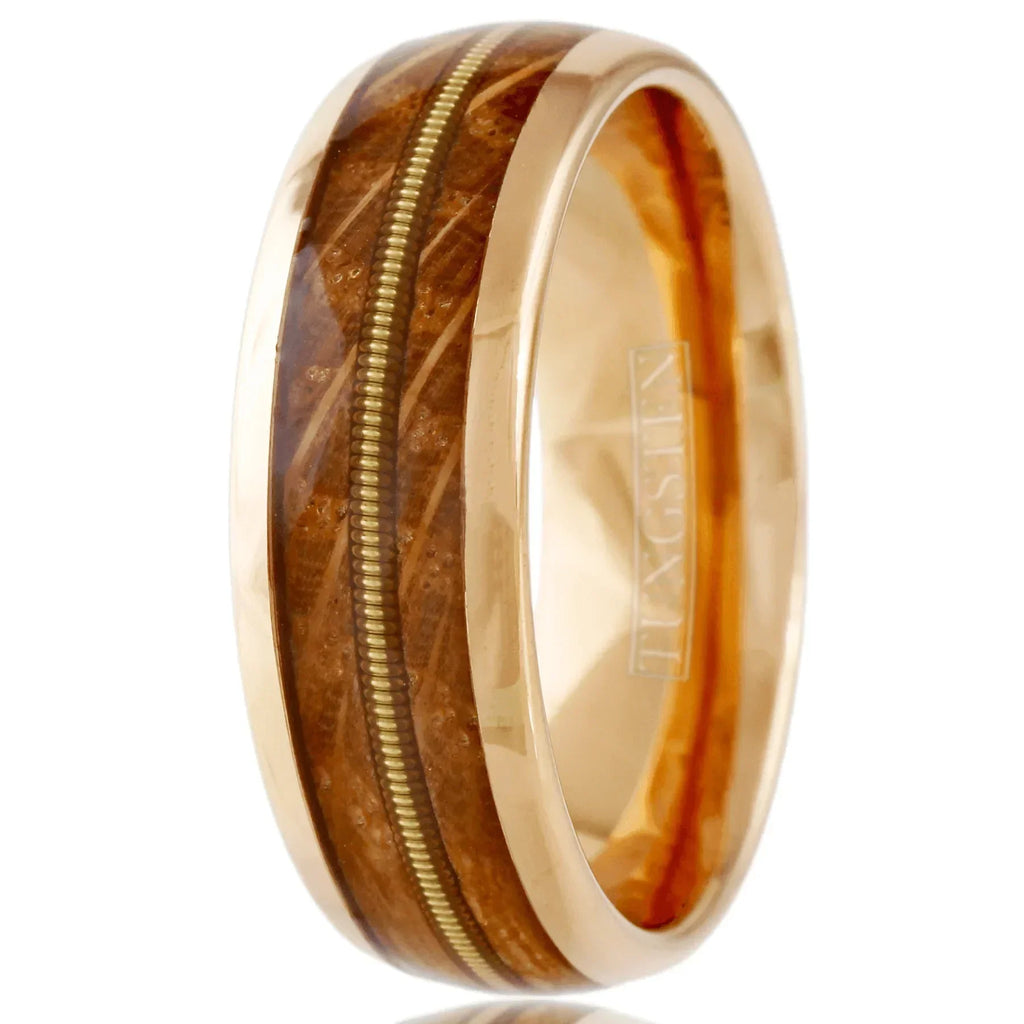 Men's Wedding Band Rings | Rose Gold Whiskey Barrel Wood Guitar Design | Wedding Rings for Men and Women - Jewelry Store by Erik Rayo