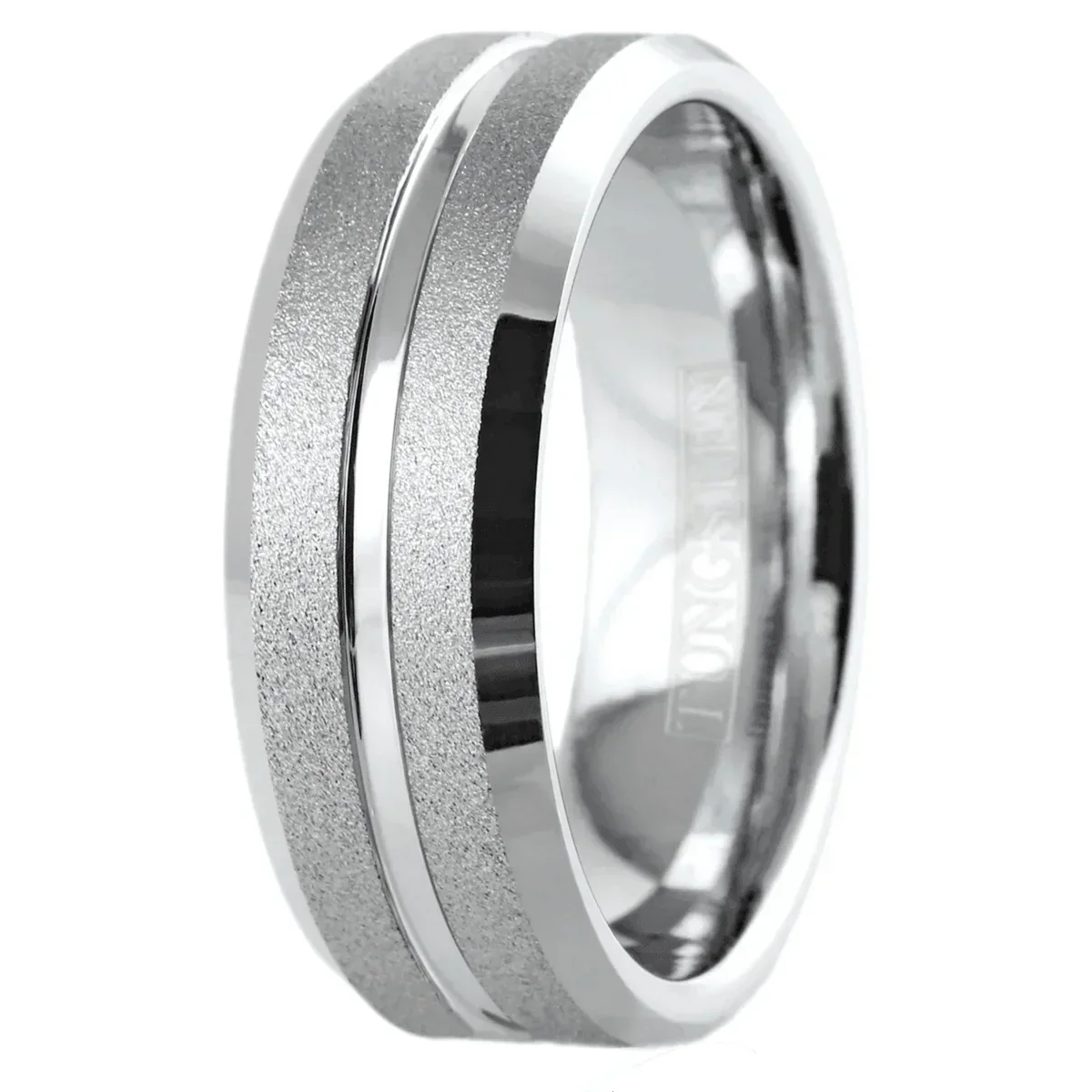 Men's Wedding Band Ring - Silver Sand Blast Finish with Center Groove - Wedding Rings for Men and Women - Jewelry Store by Erik Rayo