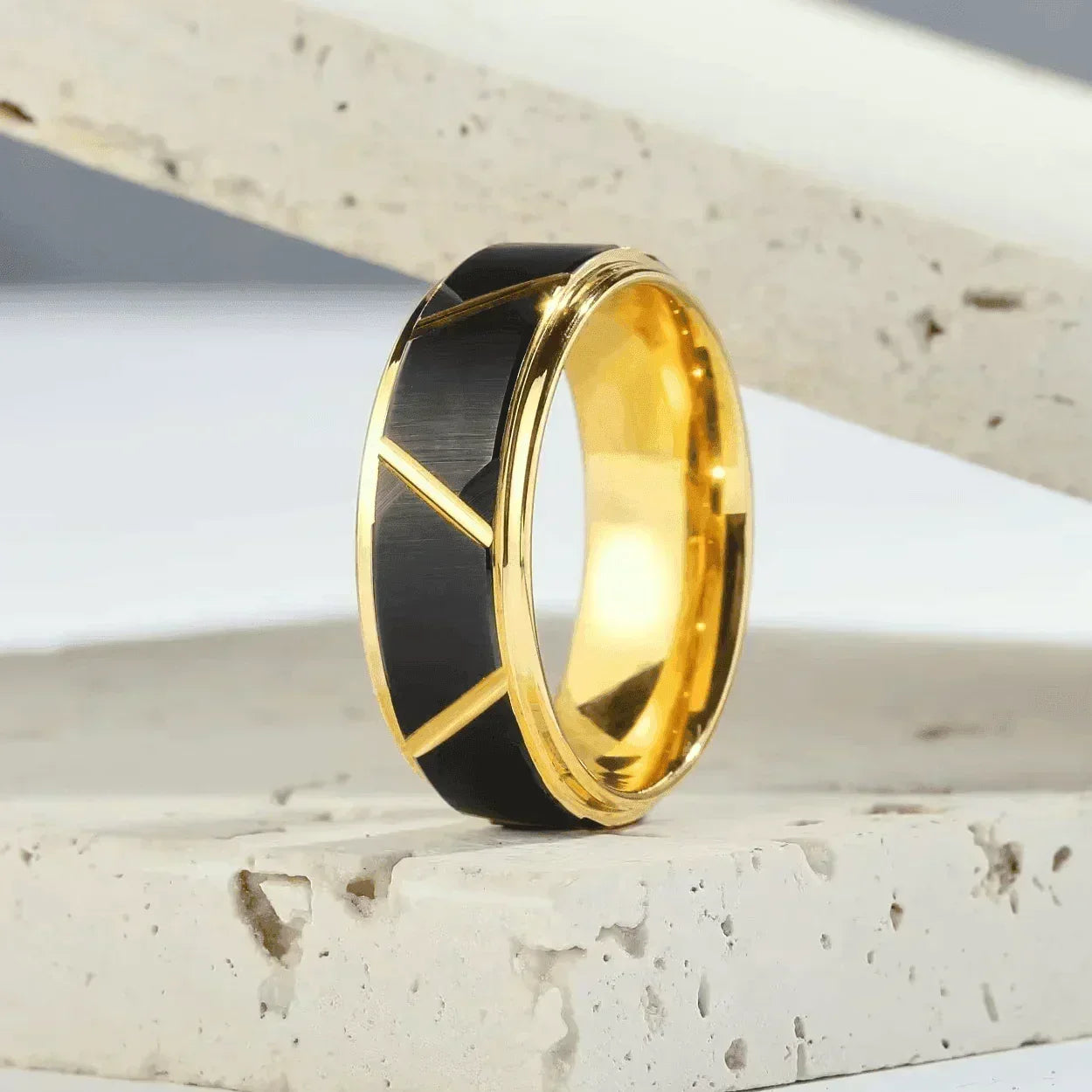 Men's Wedding Band - Luxury Black Brushed Gold Ring for Men and Women - Jewelry Store by Erik Rayo