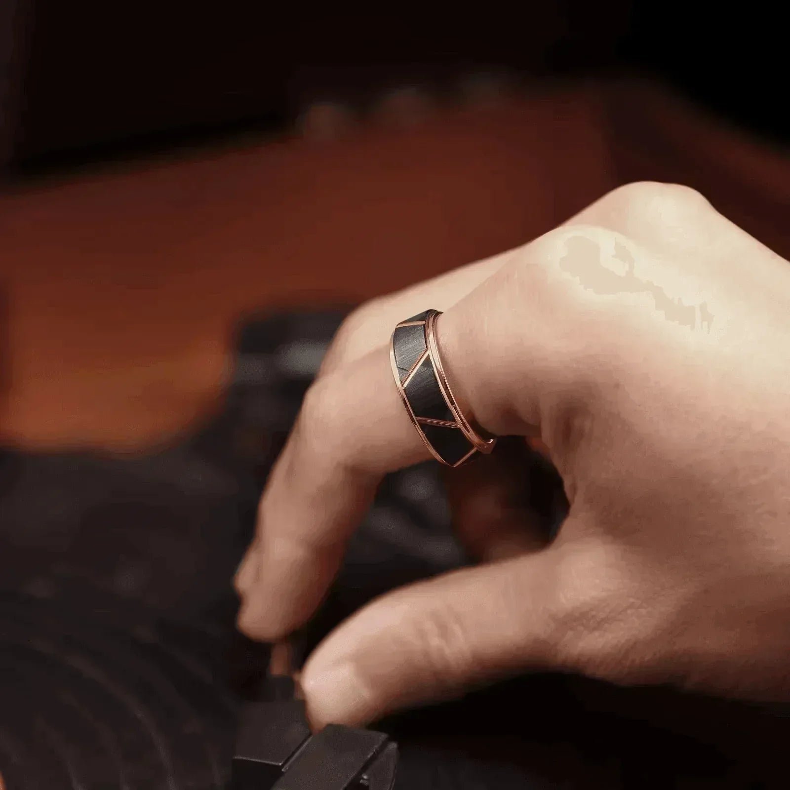 Men's Wedding Band - Luxury Black Brushed Gold Ring for Men and Women - Jewelry Store by Erik Rayo