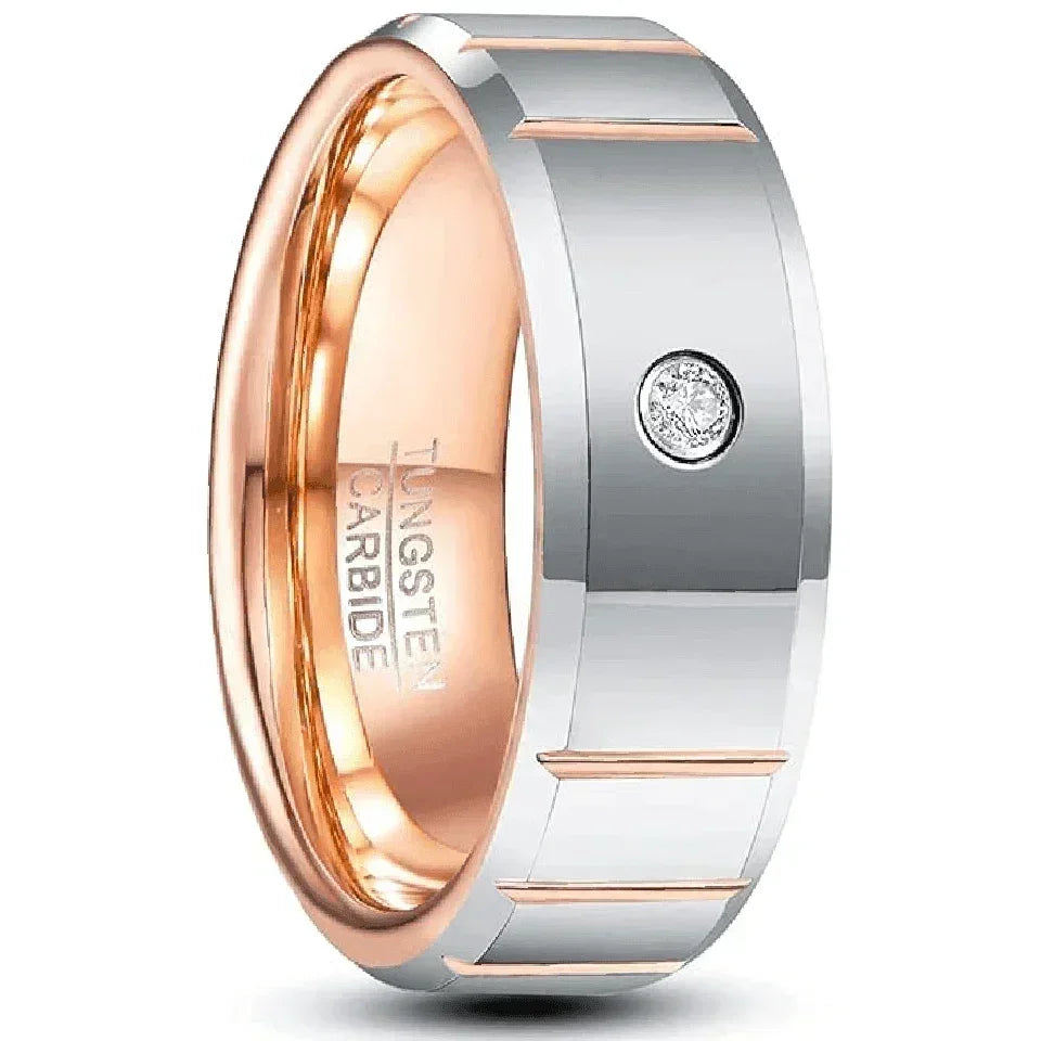 Men’s Wedding Band Rings | Brushed Silver Rose Gold Diamond Rings - Stylish Wedding Rings for Men & Women - Jewelry Store by Erik Rayo