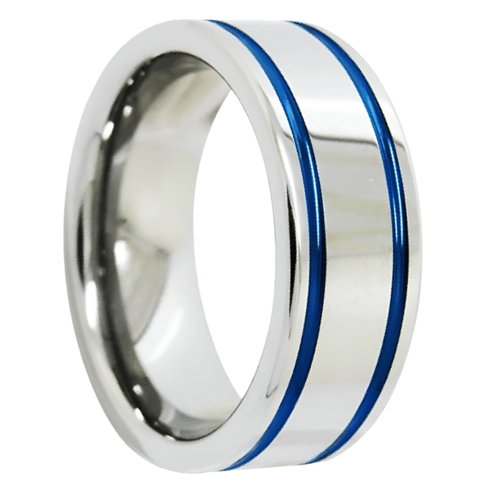 Tungsten Rings for Men Wedding Bands for Him Womens Wedding Bands for Her 8mm Blue Grooved Lines