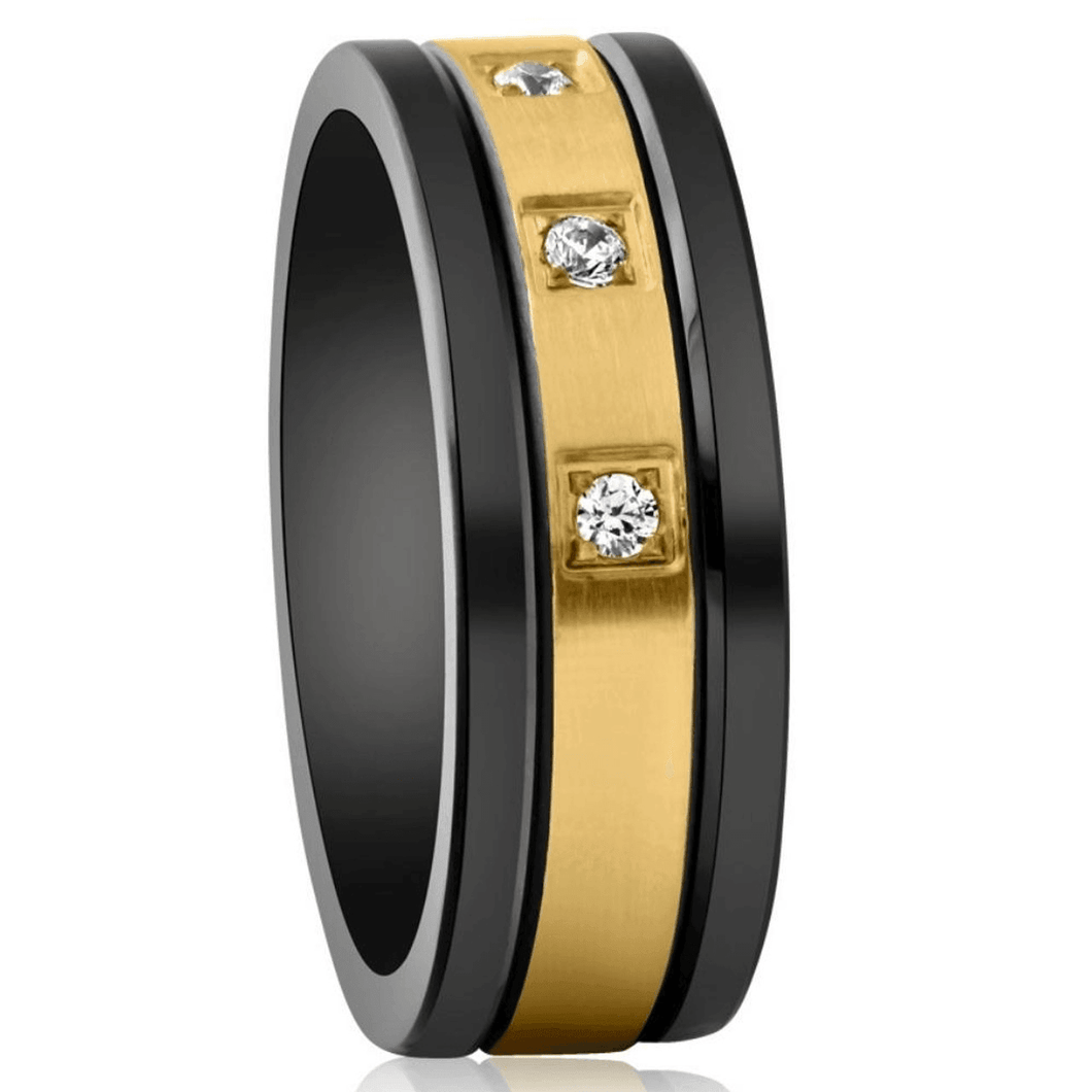 Tungsten Rings for Men Wedding Bands for Him Womens Wedding Bands for Her 8mm Black Brushed Gold Diamonds