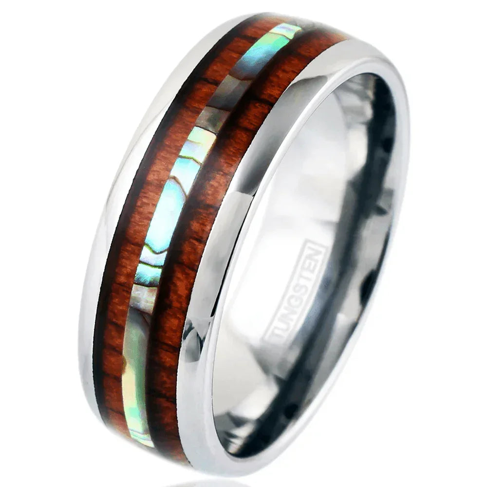 Mens Wedding Band Rings for Men and Women Hawaiian Koa Wood and Abalone - Jewelry Store by Erik Rayo