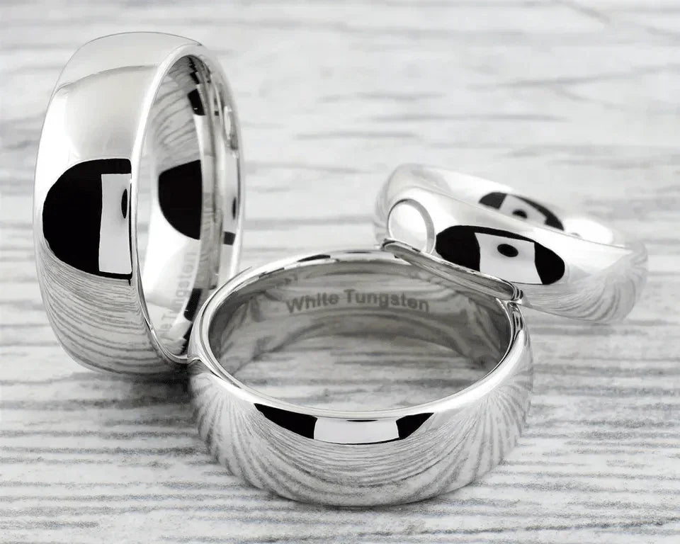 Men's Wedding Band Rings - 8mm Silver Polished Tungsten Carbide Classic Wedding Rings for Men and Women - Jewelry Store by Erik Rayo