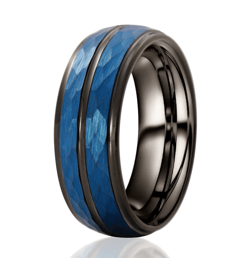 Tungsten Rings for Men Wedding Bands for Him Womens Wedding Bands for Her 8mm Black Blue Brushed Crystal Skin