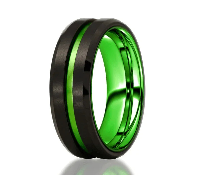 Black Green Line Wedding Band Ring - Wedding Rings for Men and Women - Jewelry Store by Erik Rayo