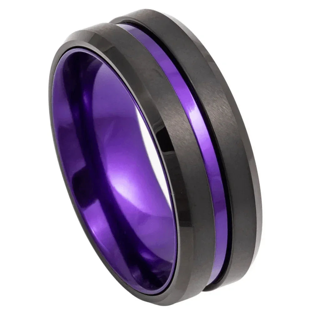 Men's Wedding Band Rings - Black and Purple Stripe - Wedding Rings for Men and Women - Jewelry Store by Erik Rayo