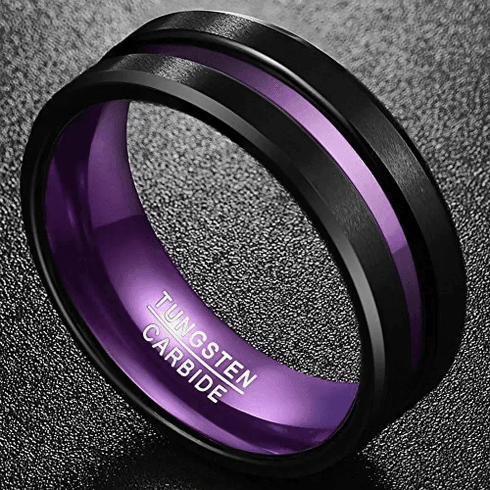Men's Wedding Band Rings - Black and Purple Stripe - Wedding Rings for Men and Women - Jewelry Store by Erik Rayo