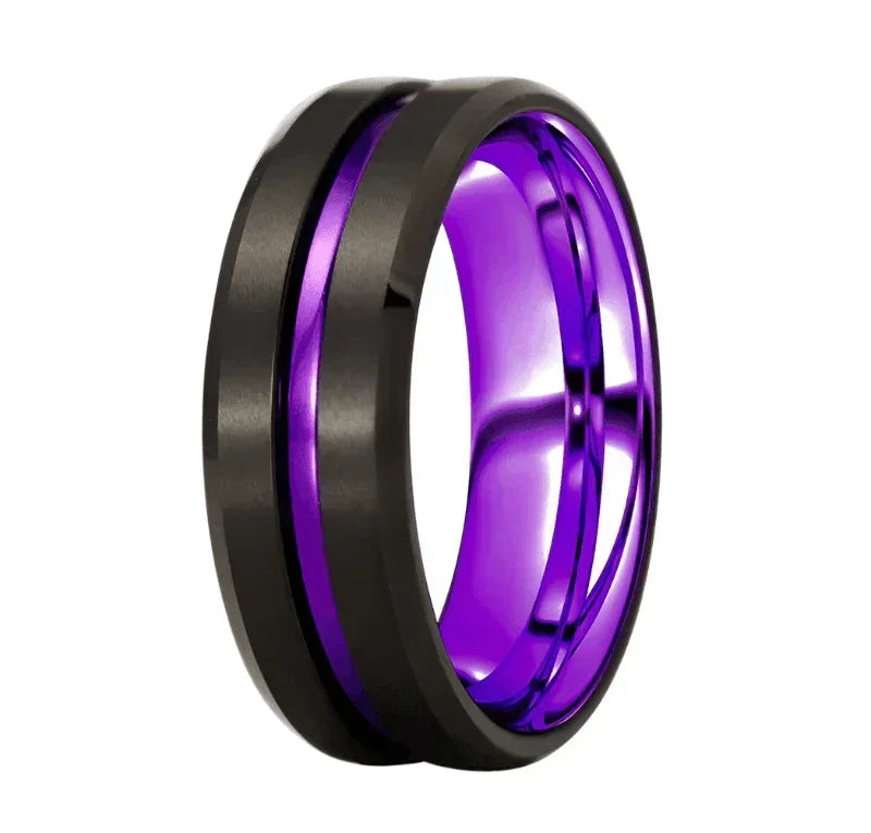 6mm Black Purple Stripe Wedding Band Ring for Men and Women - Jewelry Store by Erik Rayo