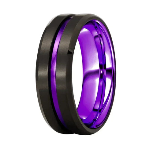 6mm Black Purple Stripe Wedding Band Ring for Men and Women - Jewelry Store by Erik Rayo