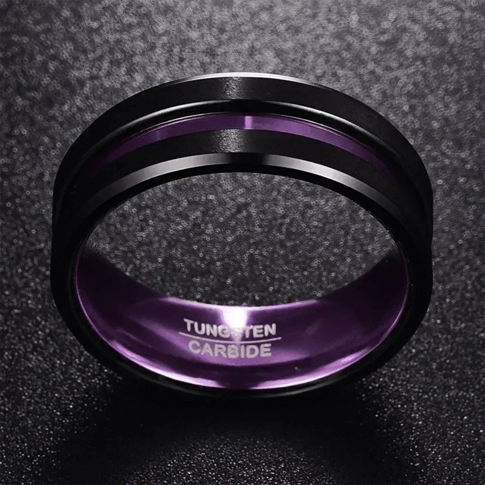 Men's Wedding Band Rings - Black and Purple Stripe - Wedding Rings for Men and Women - Jewelry Store by Erik Rayo
