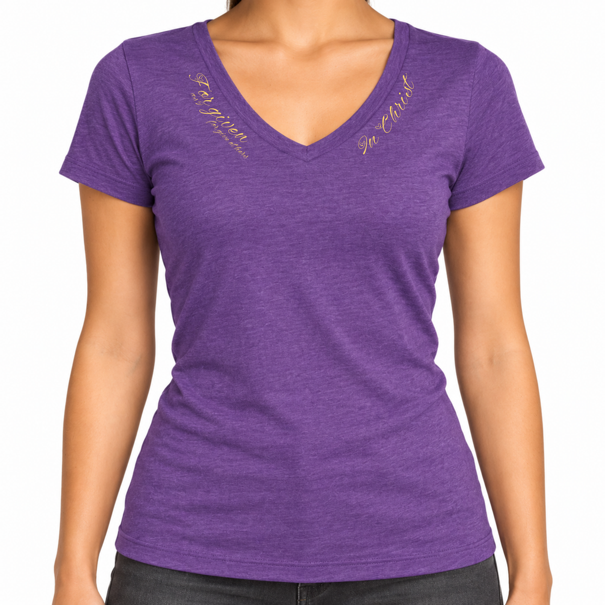 Womens Christian Shirt Forgiven 1 Cor 13 in Purple Sizes XS-3XL