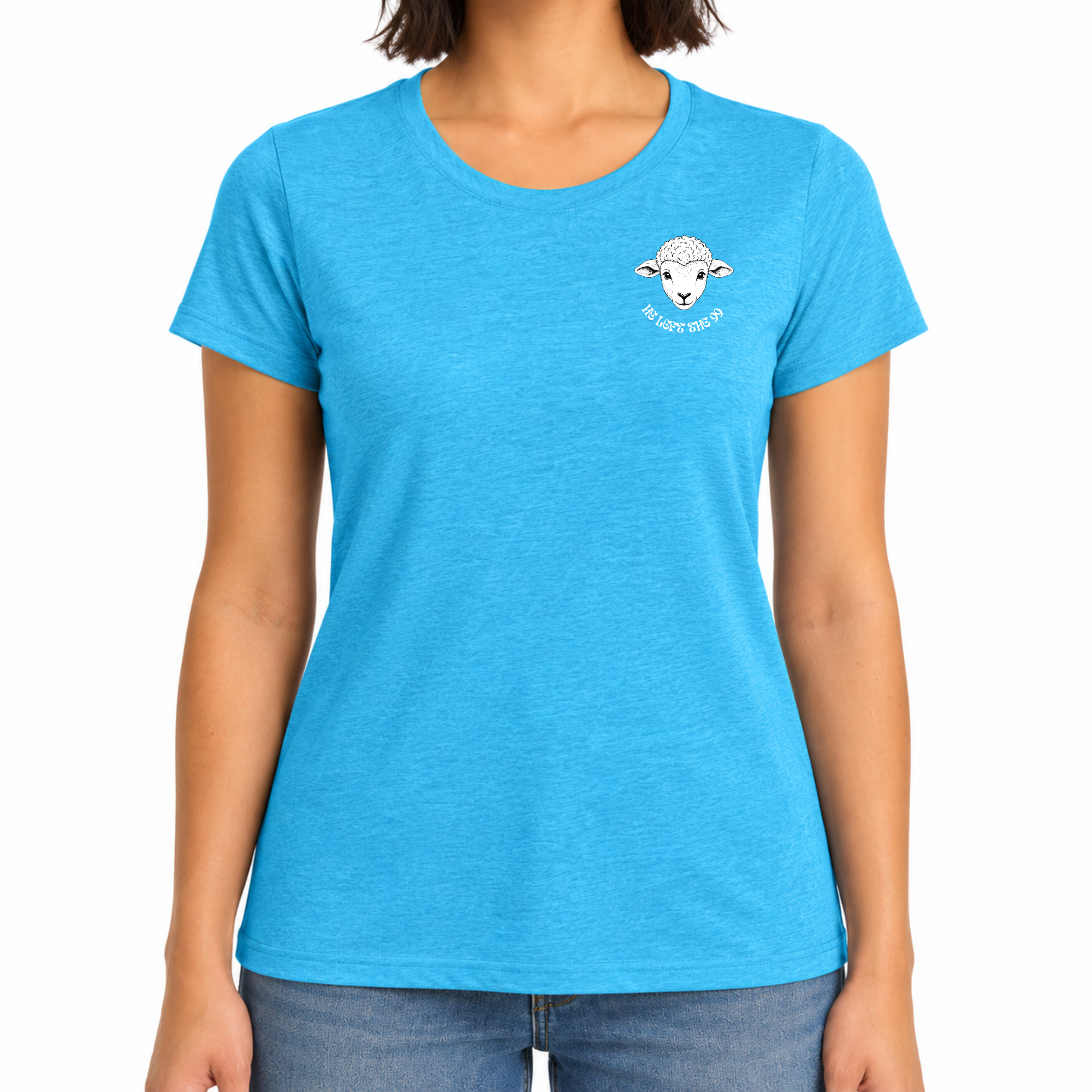 Womens Christian Shirt He Left The 99 in Teal Blue Sizes XS-3XL