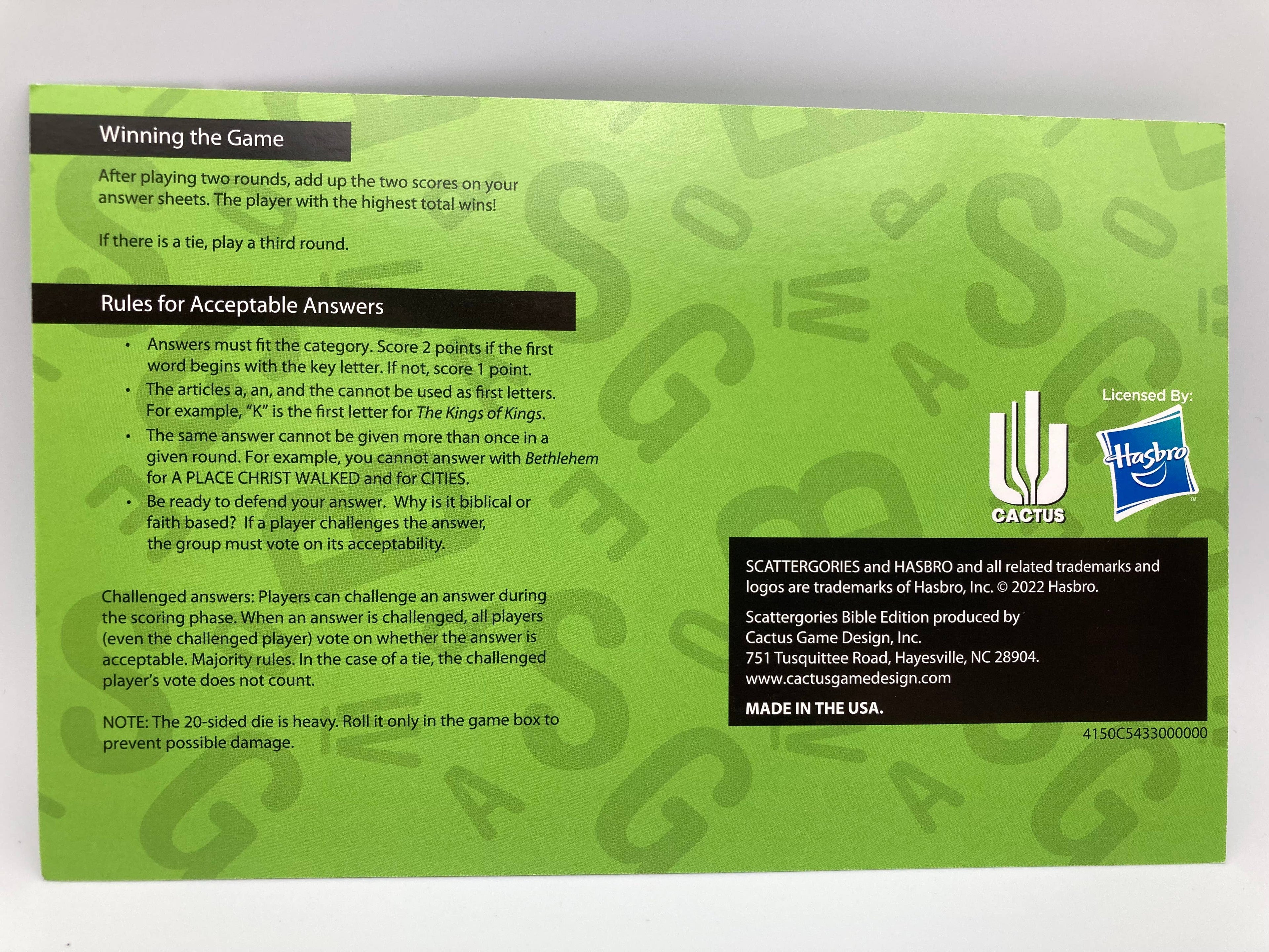 Scattergories® Bible Edition Game