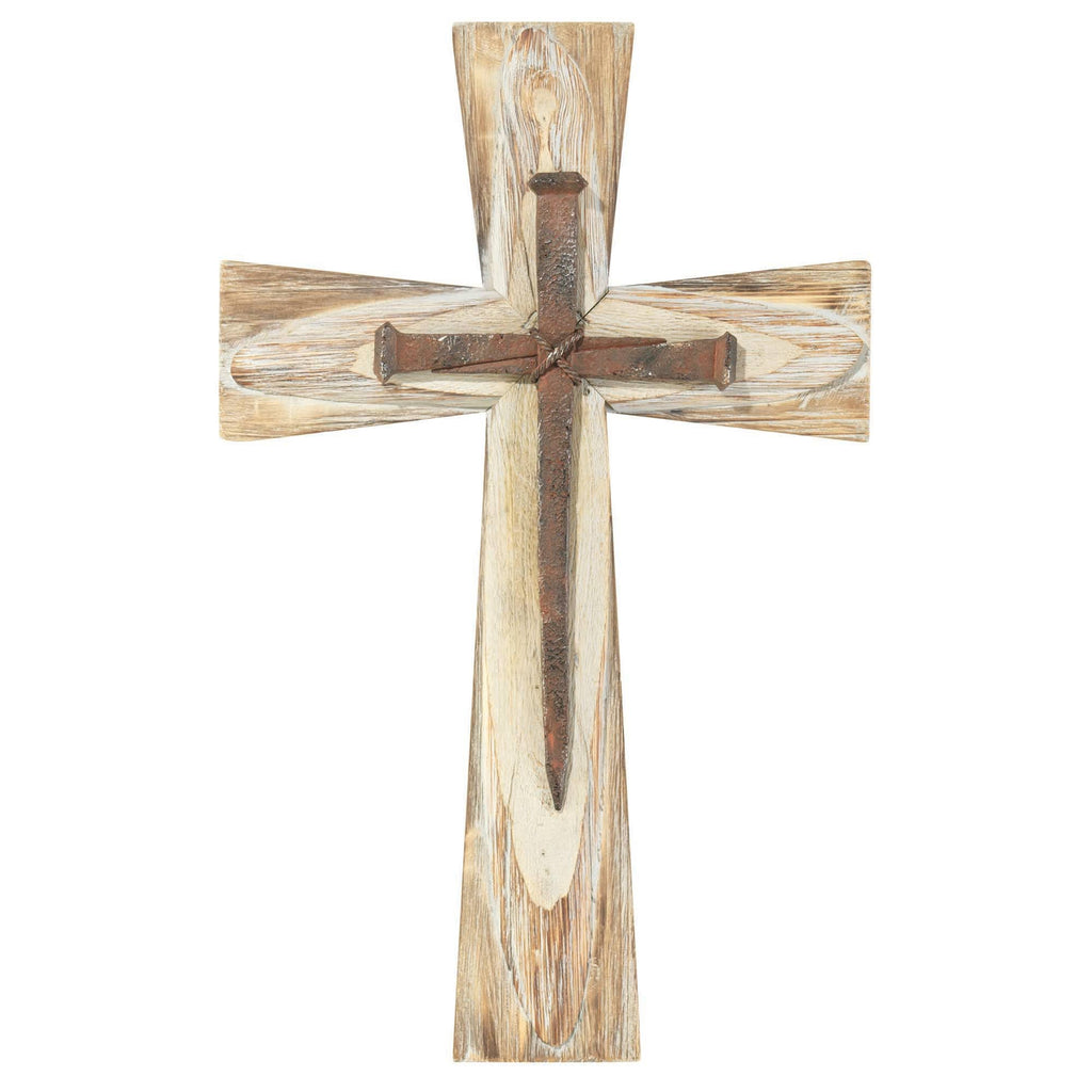 Wood Wall Cross With Nails Resin 19.5in