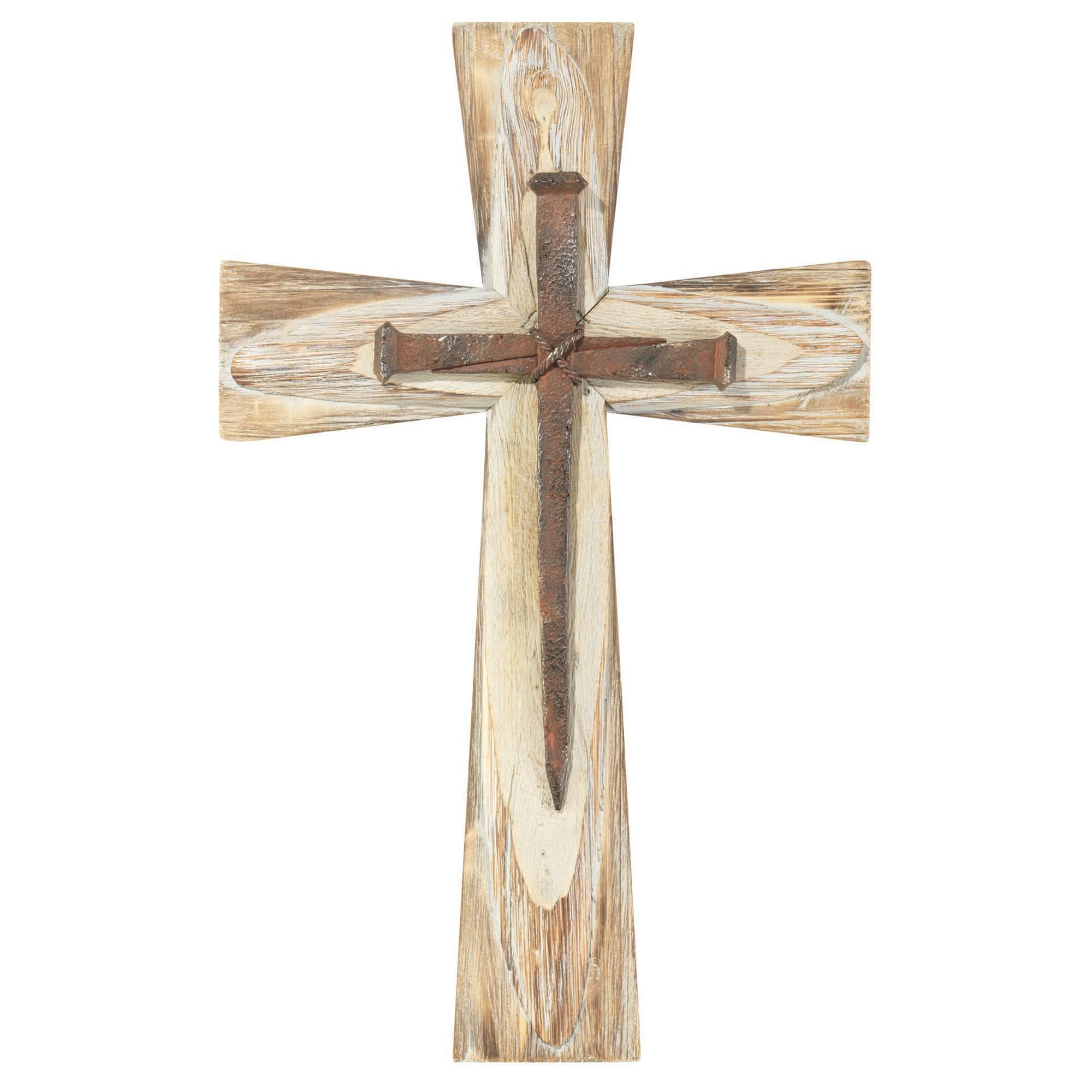 Wood Wall Cross With Nails Resin 19.5in