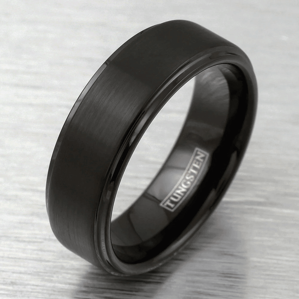 Men's Wedding Band Rings - 6mm All Black Brushed Tungsten Carbide Engagement Band for Men and Women - Jewelry Store by Erik Rayo