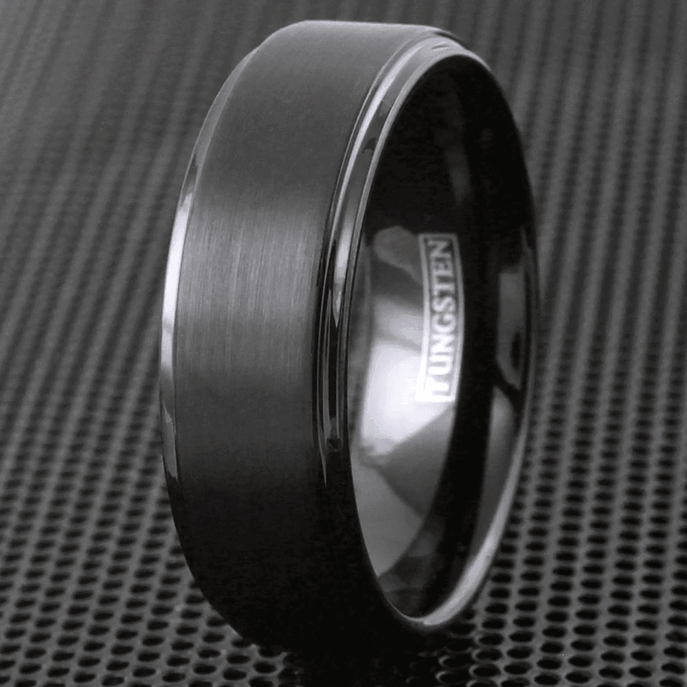 Men's Wedding Band Rings - 6mm All Black Brushed Tungsten Carbide Engagement Band for Men and Women - Jewelry Store by Erik Rayo