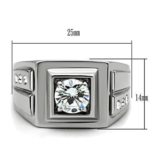 Anillo ancho cuadrado de circonita cúbica redonda de acero inoxidable para hombre - Jewelry Store by Erik Rayo