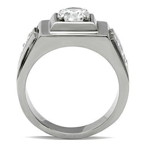 Anillo ancho cuadrado de circonita cúbica redonda de acero inoxidable para hombre - Jewelry Store by Erik Rayo
