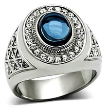 Load image into Gallery viewer, Anillo azul corte ovalado para hombre de acero inoxidable plateado con piedra de domo Montana oscuro - Jewelry Store by Erik Rayo
