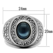 Load image into Gallery viewer, Anillo azul corte ovalado para hombre de acero inoxidable plateado con piedra de domo Montana oscuro - Jewelry Store by Erik Rayo
