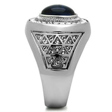 Load image into Gallery viewer, Anillo azul corte ovalado para hombre de acero inoxidable plateado con piedra de domo Montana oscuro - Jewelry Store by Erik Rayo
