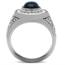 Load image into Gallery viewer, Anillo azul corte ovalado para hombre de acero inoxidable plateado con piedra de domo Montana oscuro - Jewelry Store by Erik Rayo
