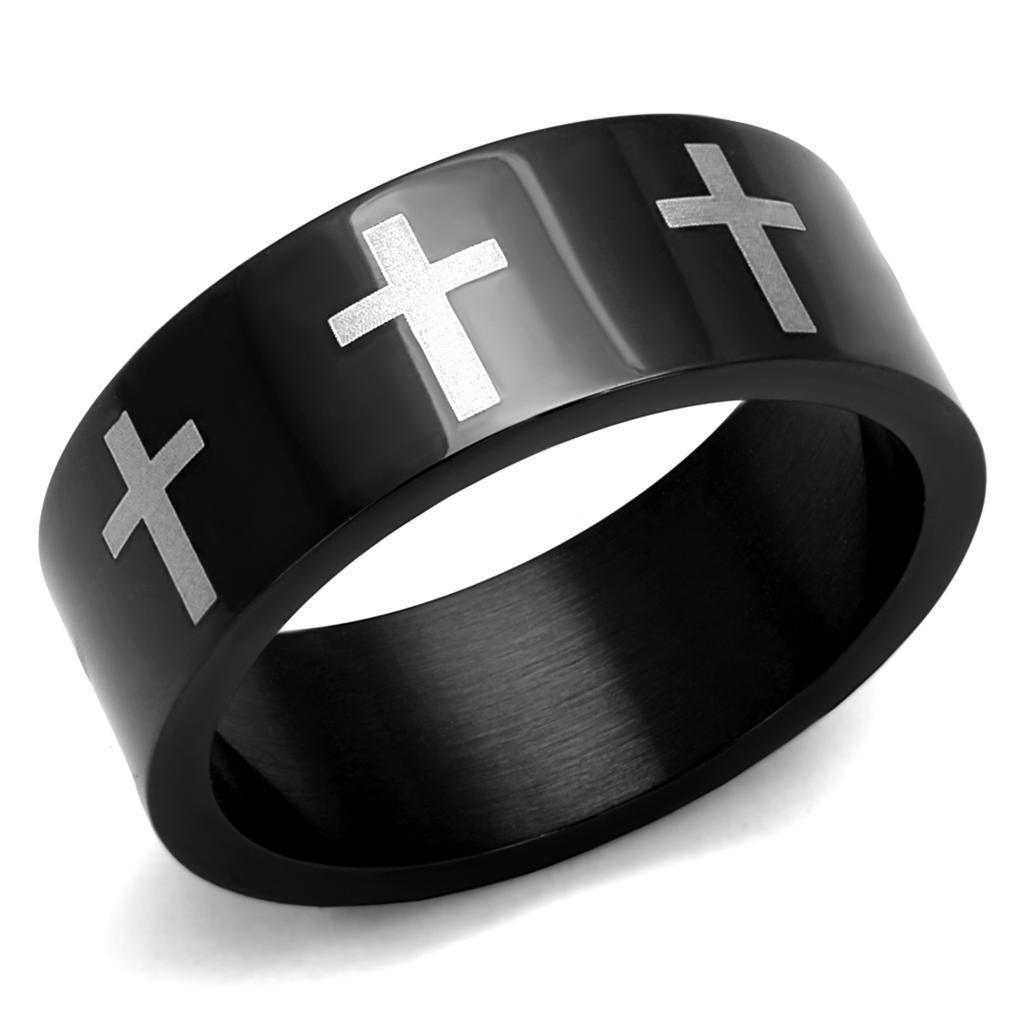 Anillo Color Negro Para Hombres de Acero Inoxidable Con Cruzes Color Gris - Jewelry Store by Erik Rayo