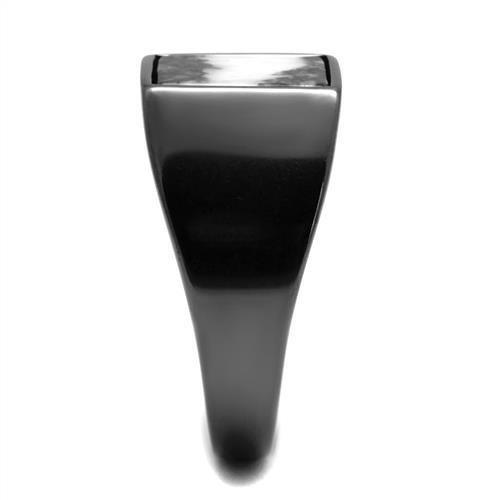 Anillo Color Negro Para Hombres de Acero Inoxidable con Jasper Zebra Gris - Jewelry Store by Erik Rayo