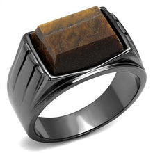 Load image into Gallery viewer, Anillo Color Negro Para Hombres y Ninos de Acero Inoxidable con Piedra Ojo de Tigre Topaz - Jewelry Store by Erik Rayo
