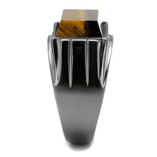 Load image into Gallery viewer, Anillo Color Negro Para Hombres y Ninos de Acero Inoxidable con Piedra Ojo de Tigre Topaz - Jewelry Store by Erik Rayo
