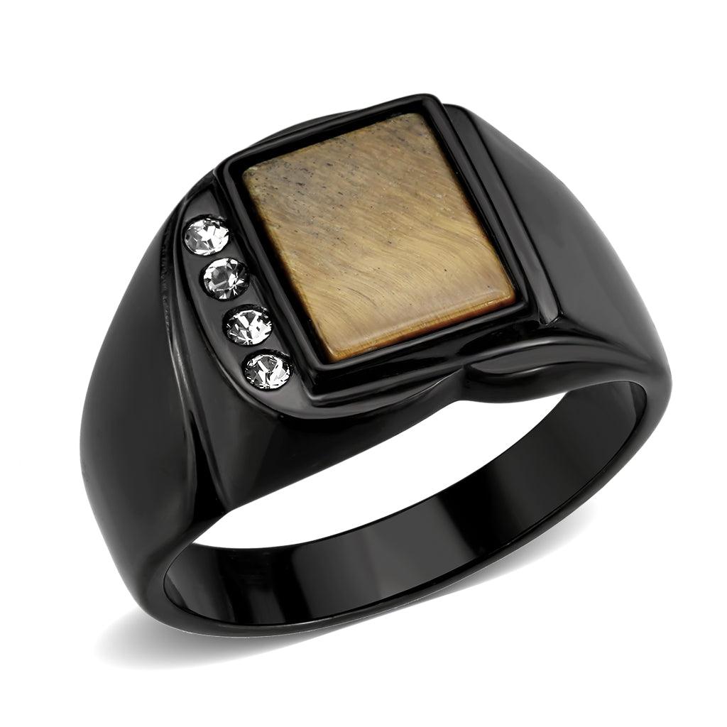 Anillo Color Negro Para Hombres de Acero Inoxidable Con Piedra Topaz y Diamantes en Lado - Jewelry Store by Erik Rayo