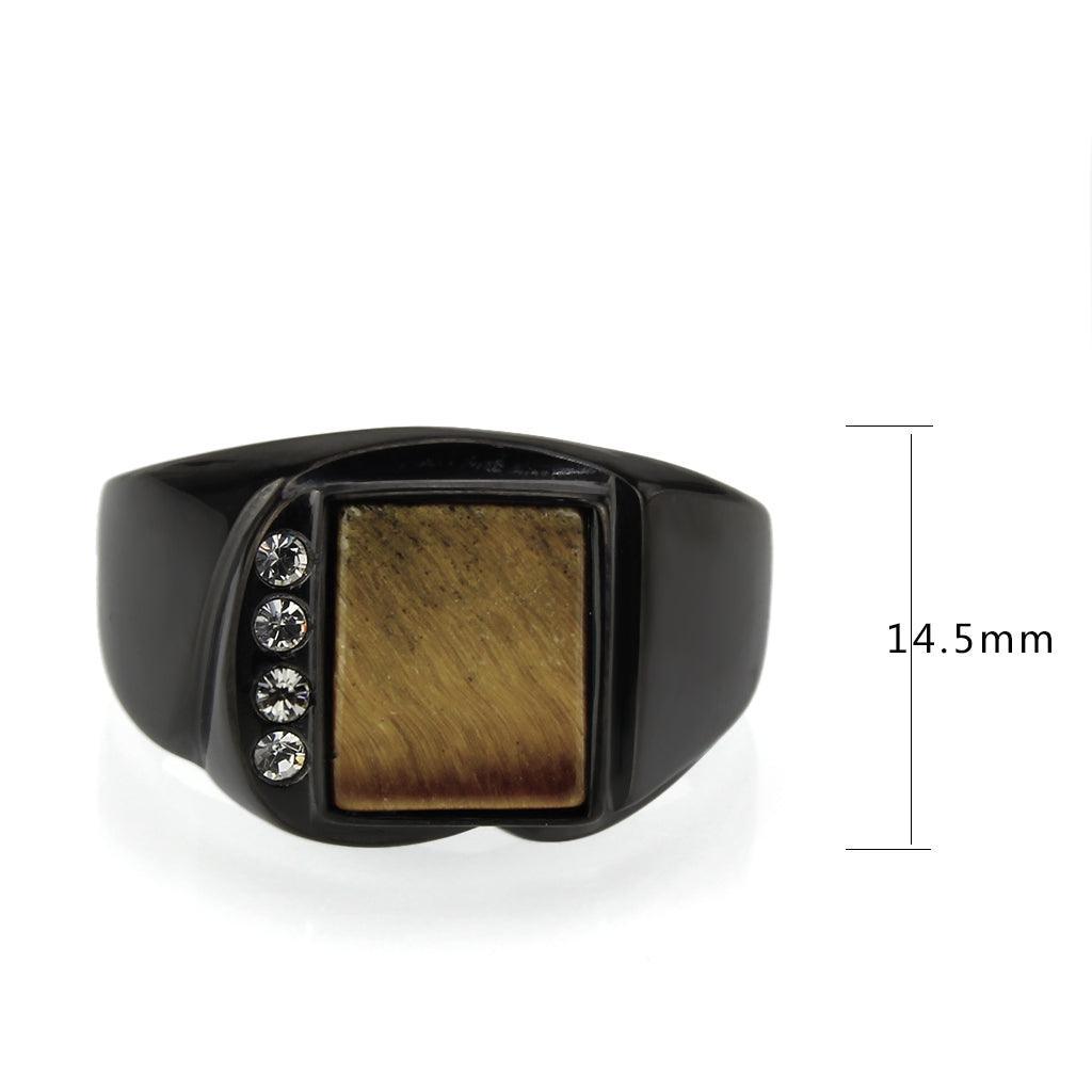 Anillo Color Negro Para Hombres de Acero Inoxidable Con Piedra Topaz y Diamantes en Lado - Jewelry Store by Erik Rayo