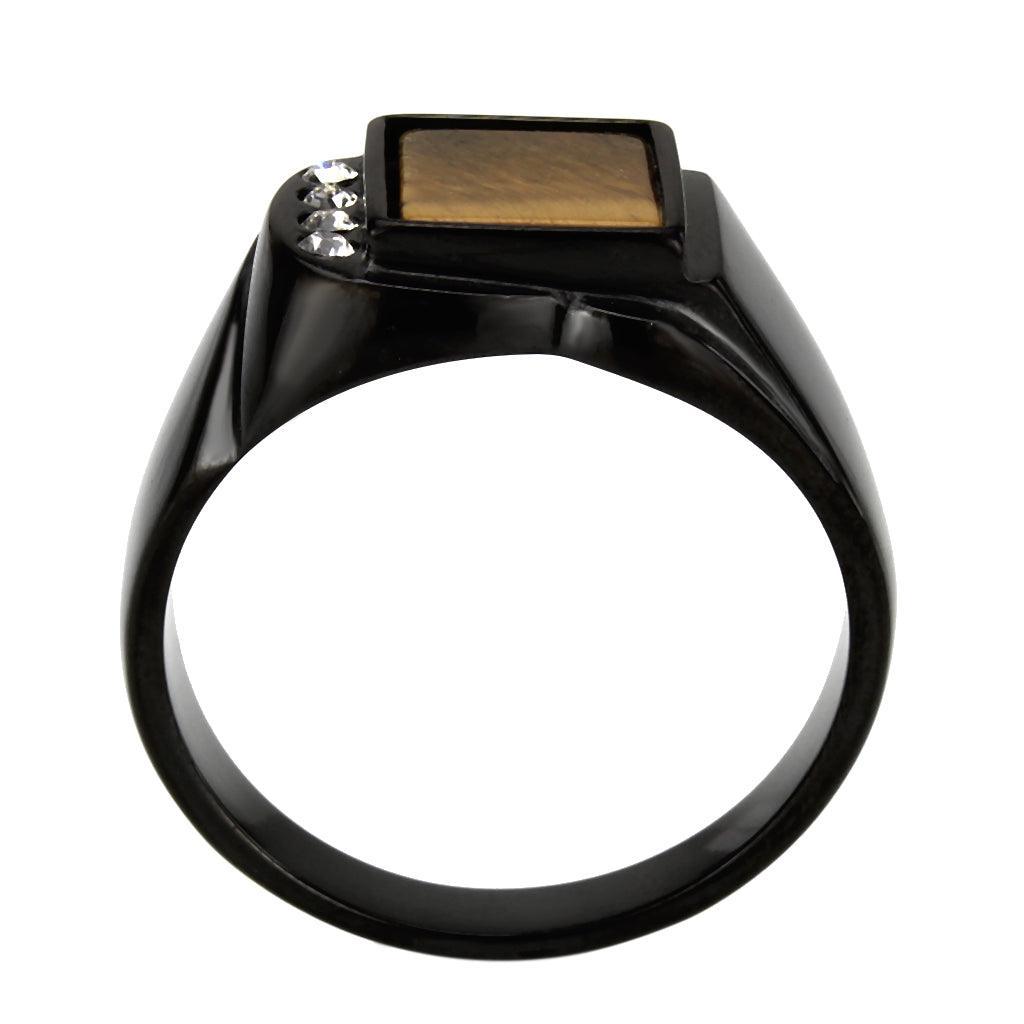 Anillo Color Negro Para Hombres de Acero Inoxidable Con Piedra Topaz y Diamantes en Lado - Jewelry Store by Erik Rayo