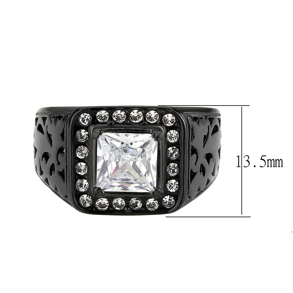 Anillo Color Negro Para Hombres de Acero Inoxidable Corte Princesa Contratado - Jewelry Store by Erik Rayo