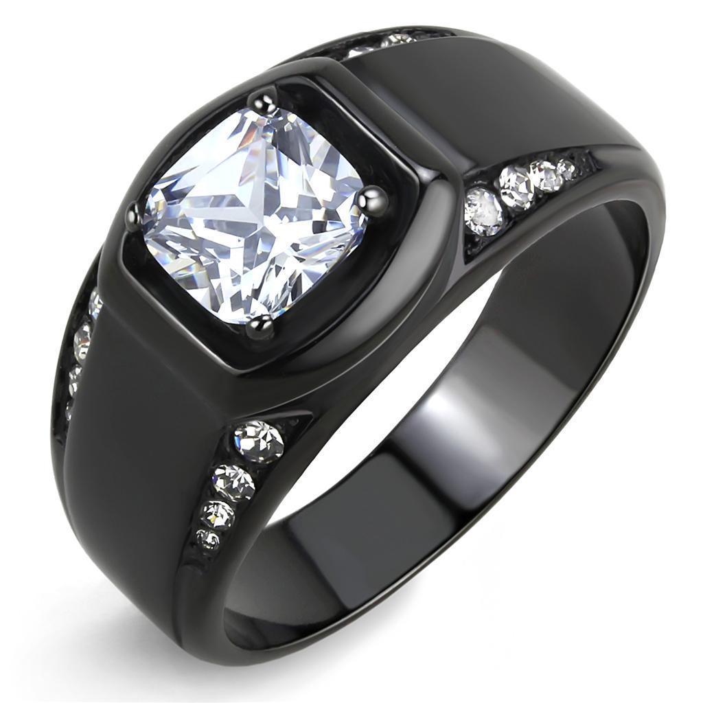 Anillo Color Negro Para Hombres de Acero Inoxidable Corte Princessa Redondo - Jewelry Store by Erik Rayo