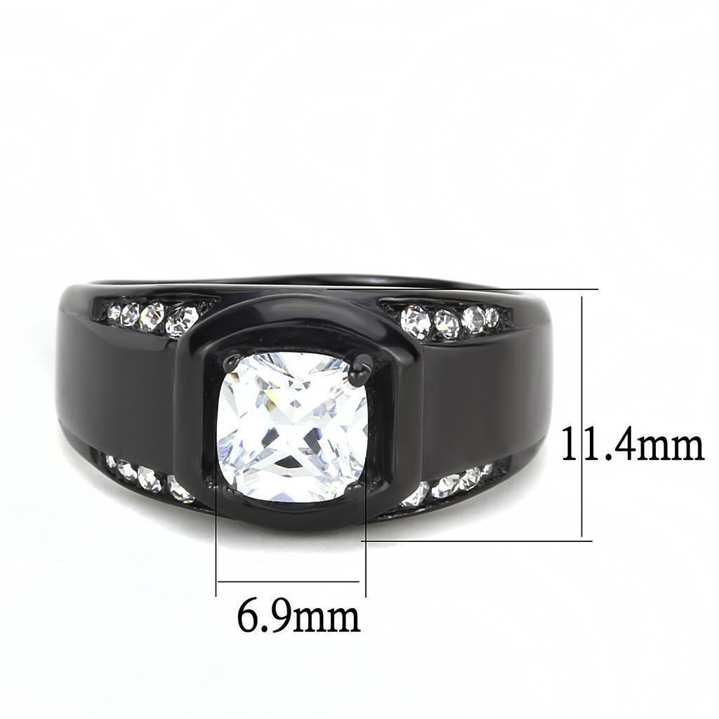Anillo Color Negro Para Hombres de Acero Inoxidable Corte Princessa Redondo - Jewelry Store by Erik Rayo
