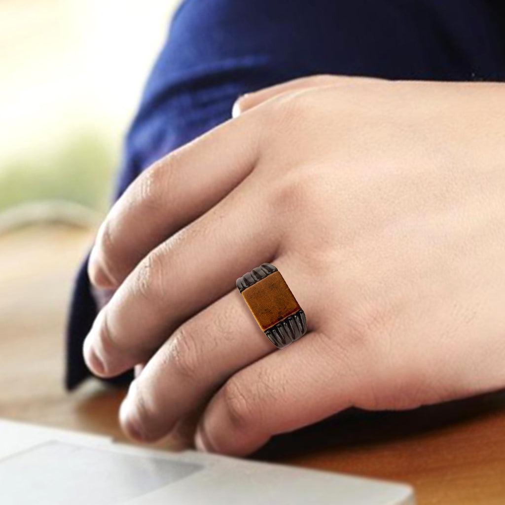 Anillo Color Negro Para Hombres de Acero Inoxidable en Topaz Cafe Arena - Jewelry Store by Erik Rayo