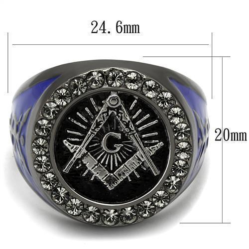 Anillo Color Negro Para Hombres de Acero Inoxidable Logo Masonico Con Lados Azules - Jewelry Store by Erik Rayo