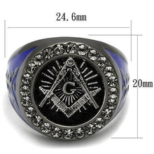 Load image into Gallery viewer, Anillo Color Negro Para Hombres y Ninos de Acero Inoxidable Logo Masonico Con Lados Azules - Jewelry Store by Erik Rayo
